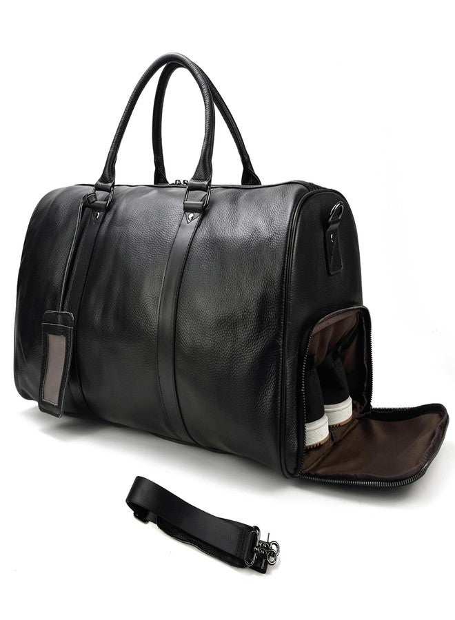 LUUFAN Leather Travel Bag Large Capacity Luggage Duffel Bag with Shoe Compartment, Men Women Weekend Shoulder Handbag for Holiday Business Trip (55cm-Black) - Image 1